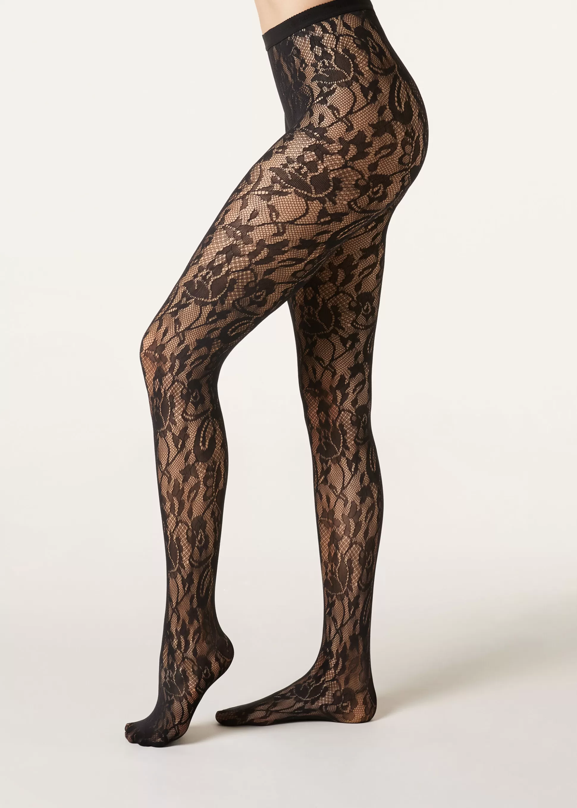 Calzedonia Collants De Rede Com Padrão De Renda Floral | Collants Fantasia