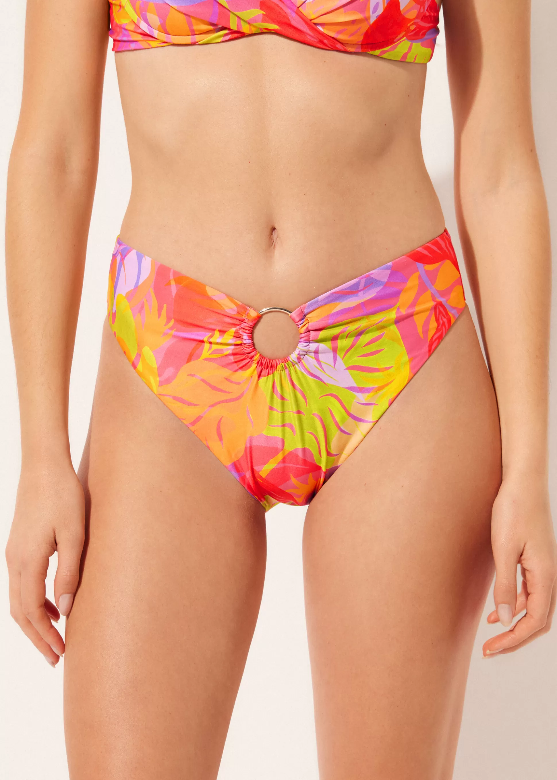 Calzedonia Cueca Cintura Subida Biquíni Tropical Pop | Biquínis | Cuecas Biquíni