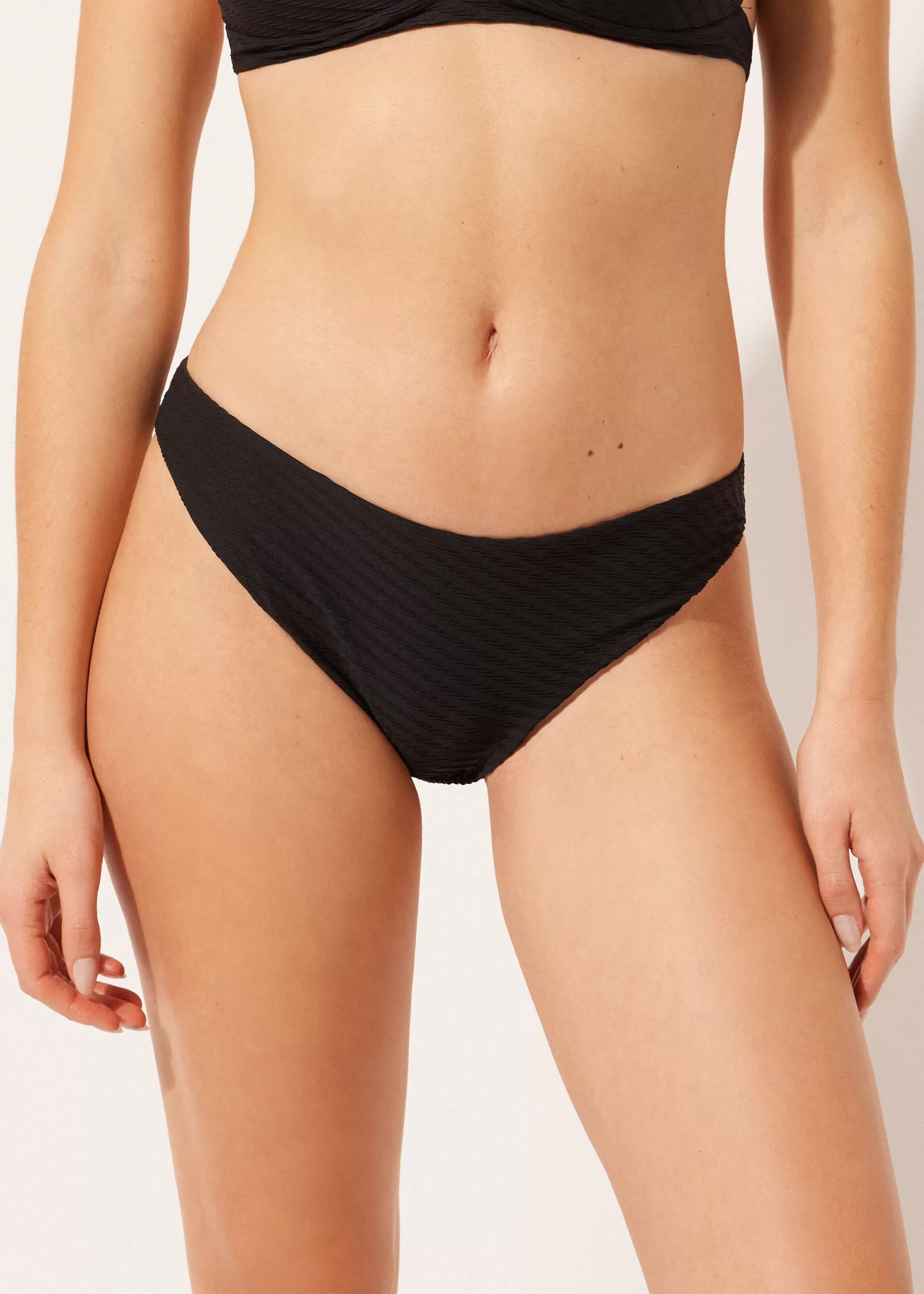 Calzedonia Cueca De Biquíni 3D Black Waves | Cuecas Biquíni