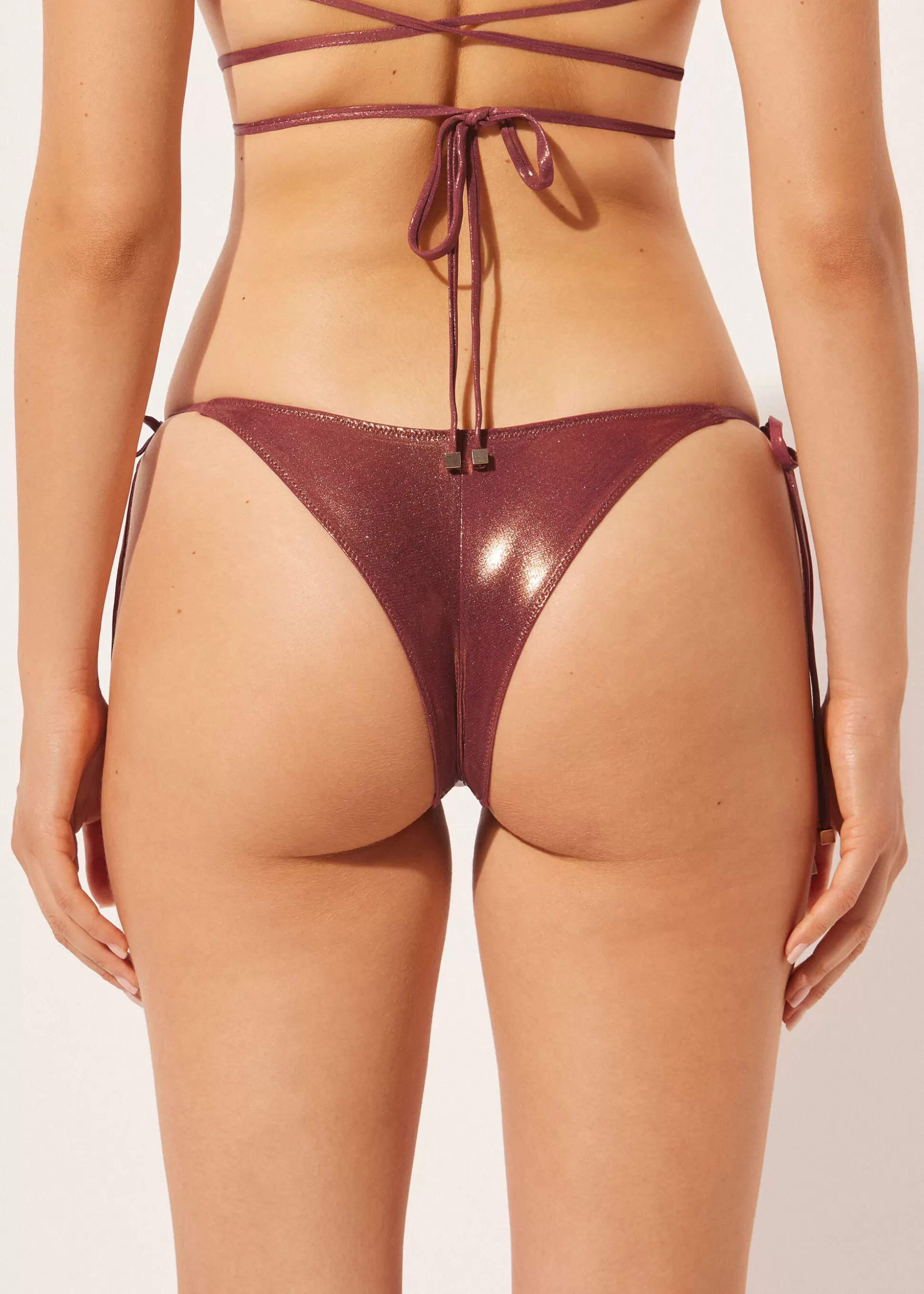 Calzedonia Cueca De Biquíni Brasileira Com Laços Metallic Skin | Biquínis | Cuecas Biquíni