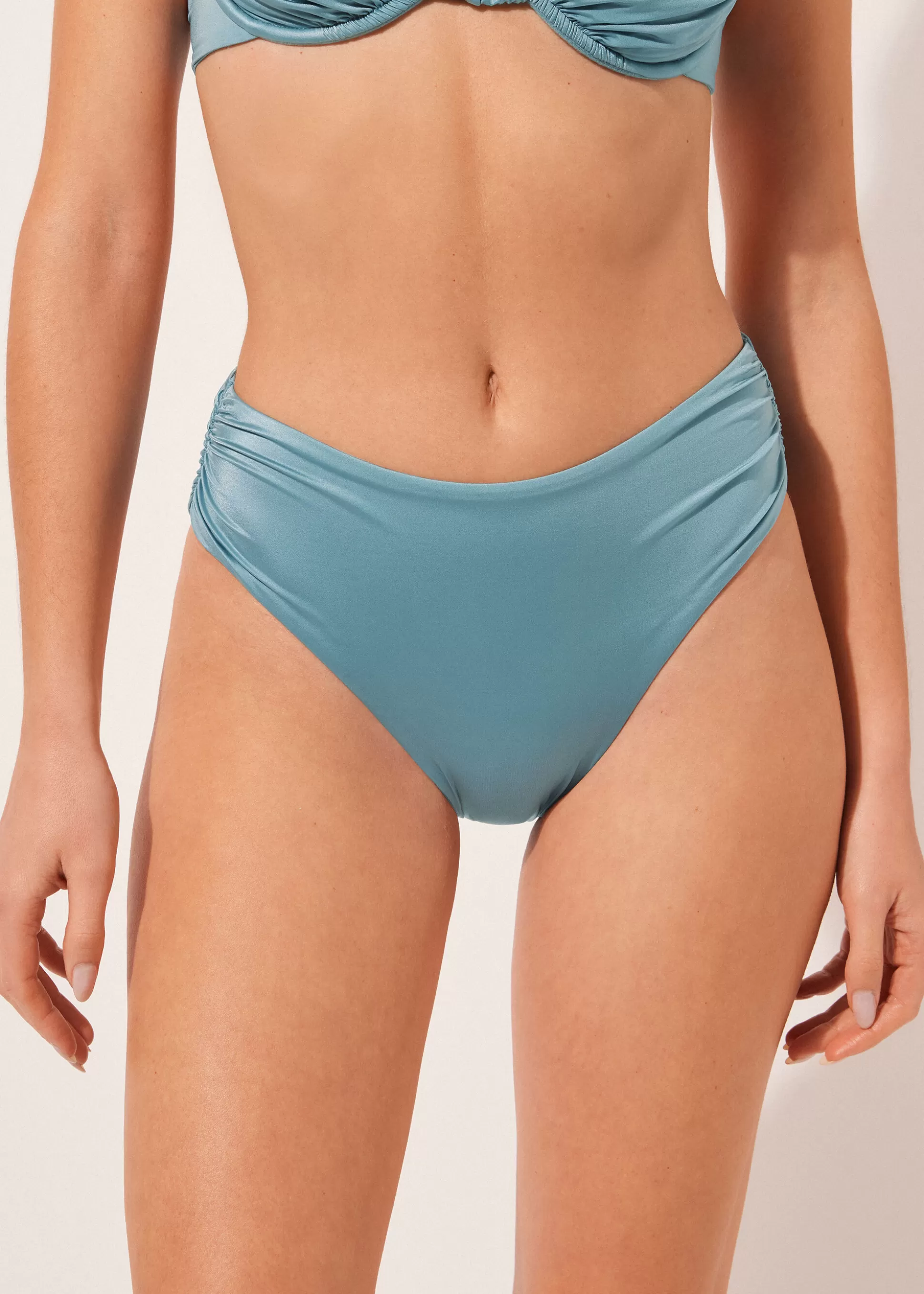 Calzedonia Cueca De Biquíni De Cintura Subida Shiny Satin | Cuecas Biquíni